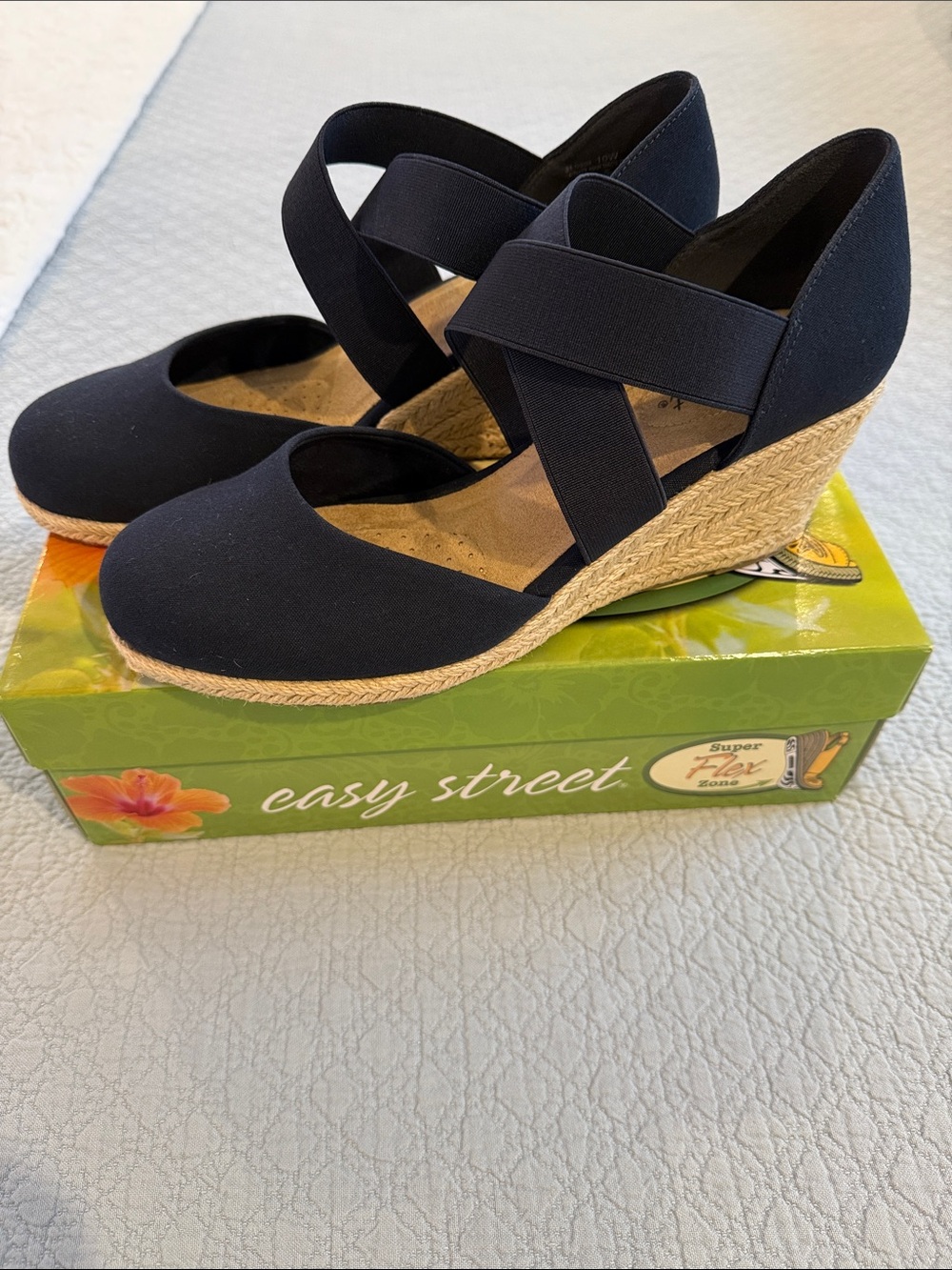 Easy Street Navy Crisscross Espadrille Wedge Sandals